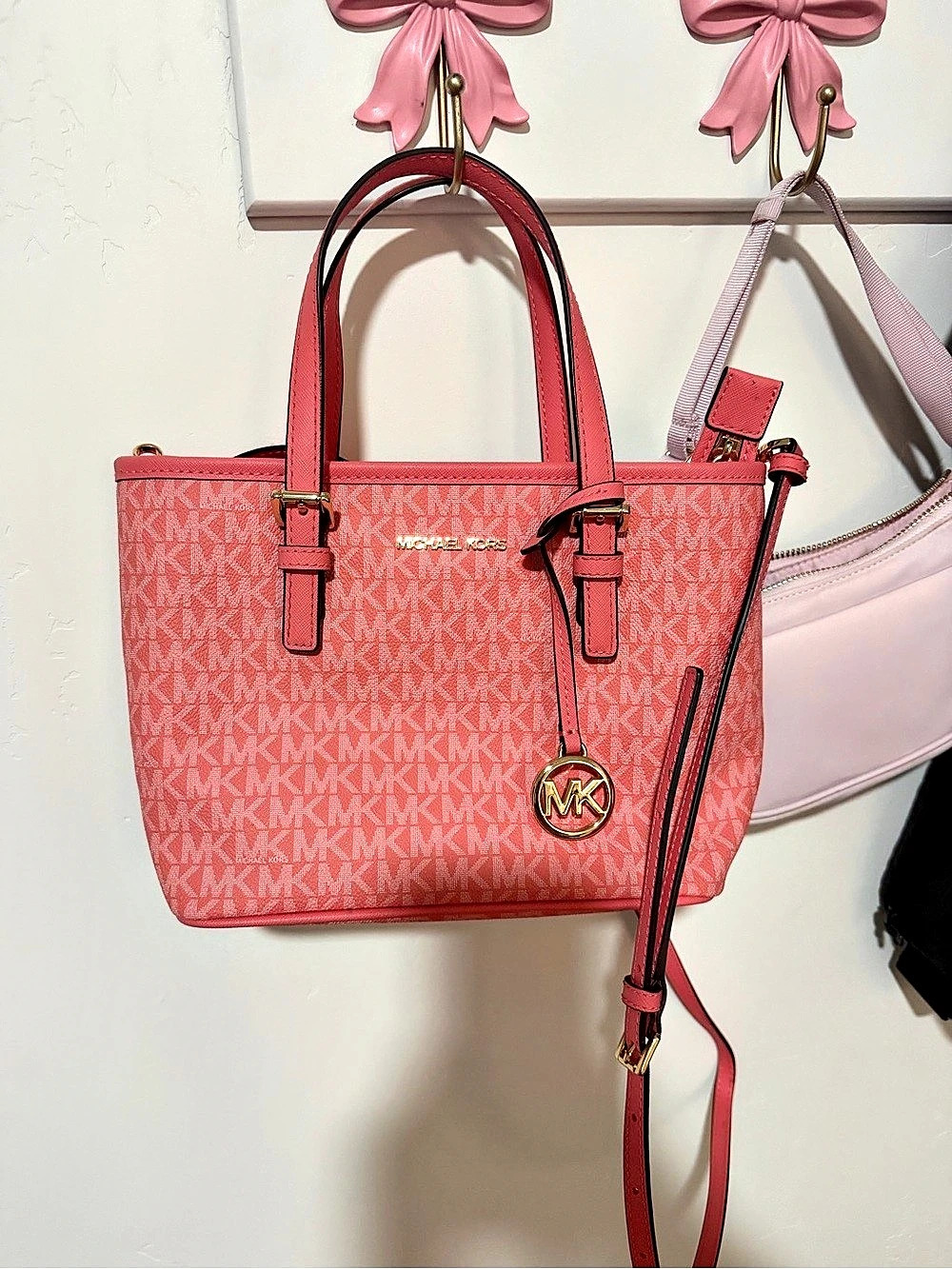 Michael Kors Quinn Extra-Small Signature Logo Convertible Tote Bag Pink